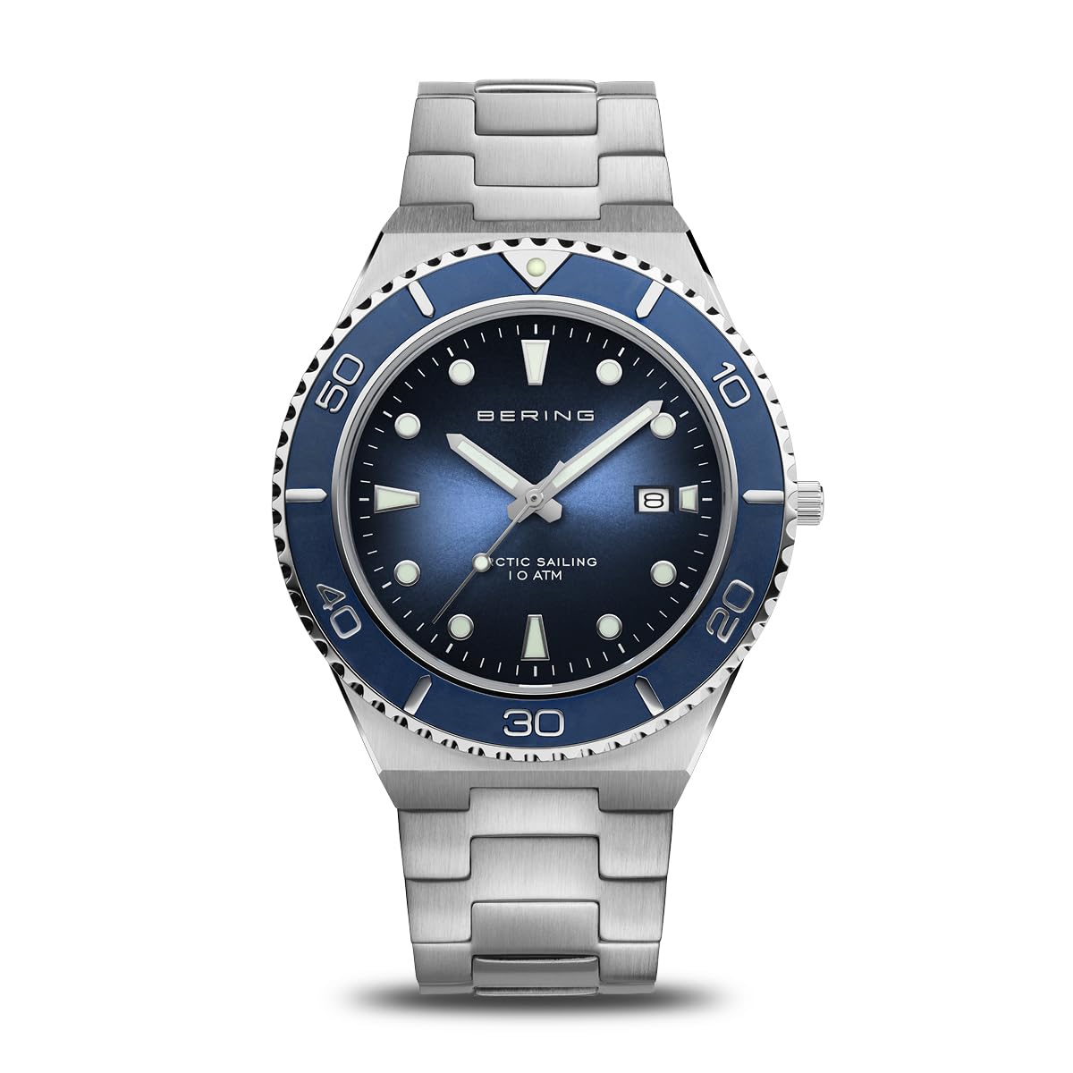 BERING 18940-707 Reloj de Cuarzo para Hombre con Caja de Acero Inoxidable Plateado de 43 mm, Esfera Azul, Brazalete y Detalles de Acero Inoxidable, Resistencia al Agua de 10 ATM