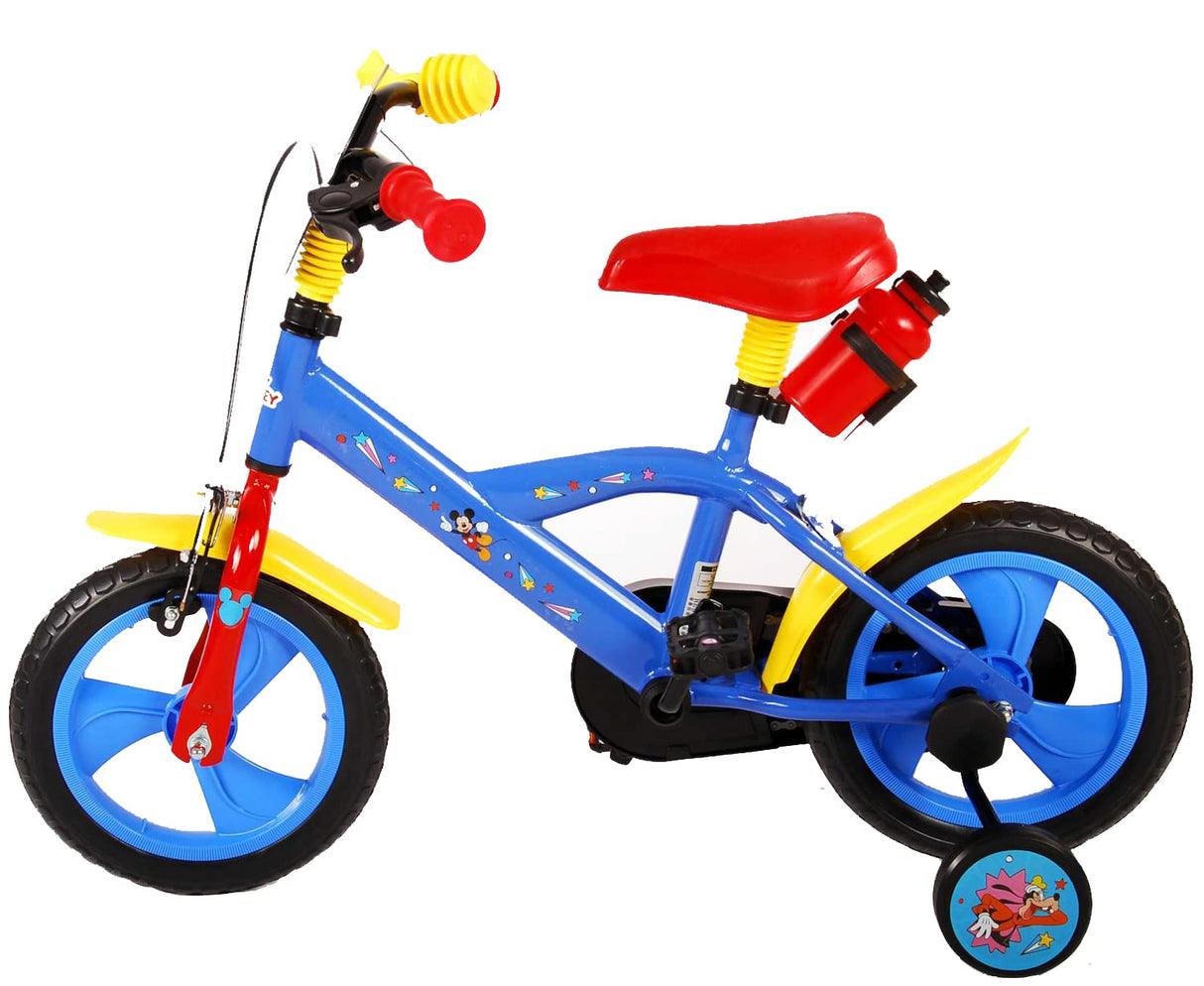 albri Bici Bambino Di Da Pollici Bicicleta Infantil de Mickey de 12 Pulgadas con estabilizadores Laterales y Botella, Bebés niños, Rojo y Azul, Piccola