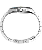 Timex Trend - Reloj de 43 mm para hombre, de acero inoxidable, correa de acero inoxidable, esfera verde, caja en tono plateado TW2V65300