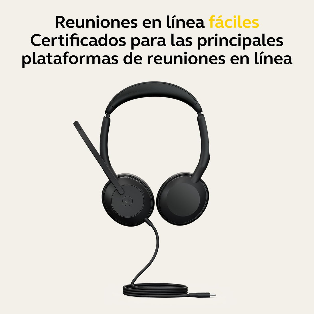 Jabra Evolve2 50 - Auriculares estéreo con Cable con tecnología Air Comfort, micrófonos con cancelación de Ruido y cancelación Activa de Ruido, Funciona con Todas Las Plataformas UC líderes como