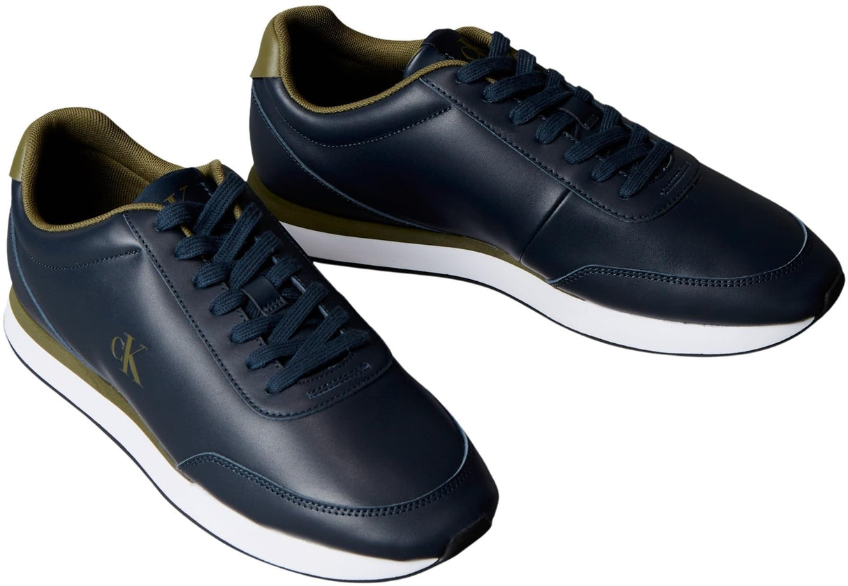 Calvin Klein Runner Sneaker Hombre Retro de Piel, Multicolor (Navy/Capers), 42