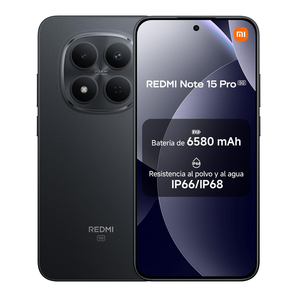 XIAOMI REDMI Note 15 Pro 5G - Smartphone de 8+512GB, Pantalla de 6,83" 1.5K AMOLED, MediaTek Dimensity 7400-Ultra, cámara de 200MP, batería de 6580 mAh, Cargador no Incluido, Negro (Versión ES)