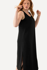 Ulla Popken Acetat-midikleid, A-Linie, Rundhals, Ärmellos Vestido Midi, Schwarz, 42-44 para Mujer