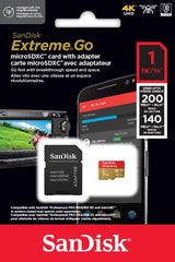 SanDisk 1TB Extreme Go Tarjeta Micro SD + Adaptador SD (para Smartphones y tabletas Android, Action Cams, Drones, UHS-I, hasta 200 MB/s, 5k, 4K UHD, V30, Rescue Pro Deluxe, Class 10, U3) para Amazon