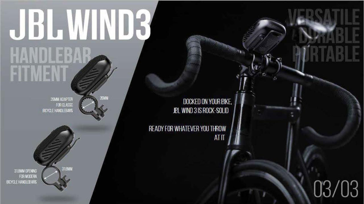JBL Wind 3S - Mini Altavoz Bluetooth Potente portátil Harman Kardon - Bass Boost, Caja de música para Deporte y Outdoor con Pinza para Bicicleta, Scooter y Moto - Resistente al Agua - Rojo