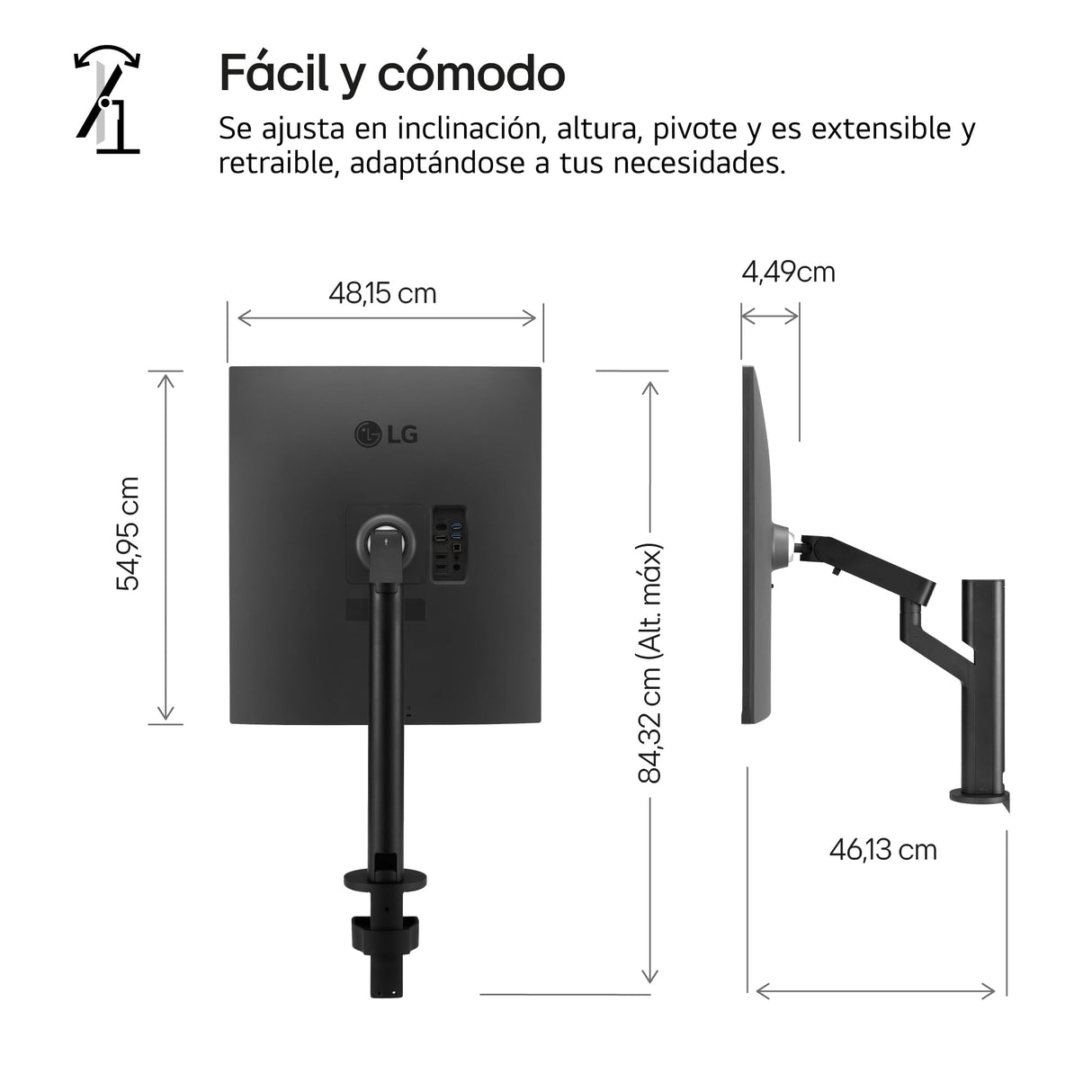 LG 28MQ780-B - Monitor DualUp Ergo 28 pulgadas, Panel NanoIPS SDQHD 16:18 (2560x2880), 300nits, 1000:1, DCI-P3 98%, HDMIx2, DPx1, USB-Cx1, Modo (2PBP) KVM integrado, Soporte Ergo, Color Negro