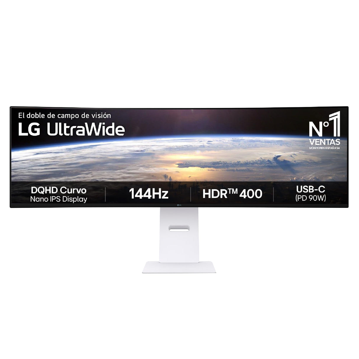 LG 49U950A-W - Monitor UltraWide Curvo, 49", Nano IPS, (5120x1440), 32:9, 144Hz, HDR400, AMD FreeSync Premium Pro/Ideal Multitarea, USB-C (PD 90W), Inclinación/Altura Ajustable, Blanco