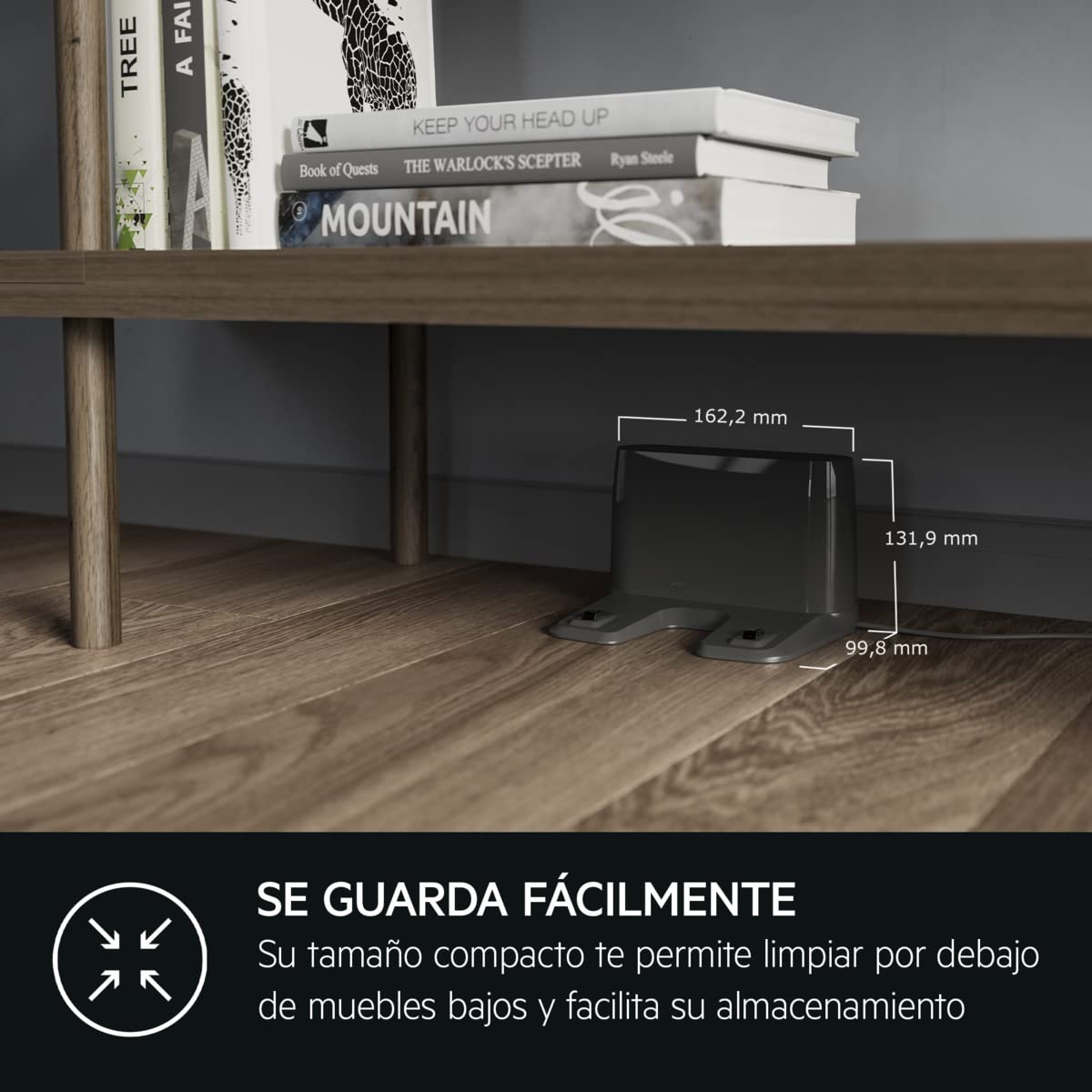 AEG AR61UW1DG - Robot Aspirador, Giroscopio + Cámara, Función Mopa, 14,4V, Autonomía 120 min, Deposito Agua 0,25L, Potencia 2600 Pa, App iOS/Android, Cepillo Motorizado, Base de Carga, Color Gris