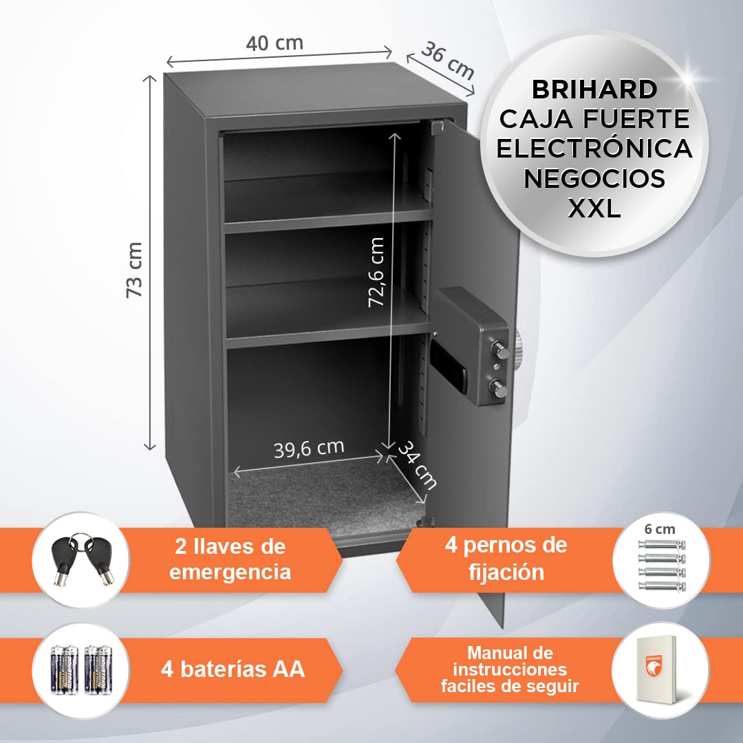 Brihard Business XXL Caja fuerte negocio electrónica LCD 73x40x36 cm - Extra grande caja de seguridad electrónica para oficina - 2 x Estante ajustable