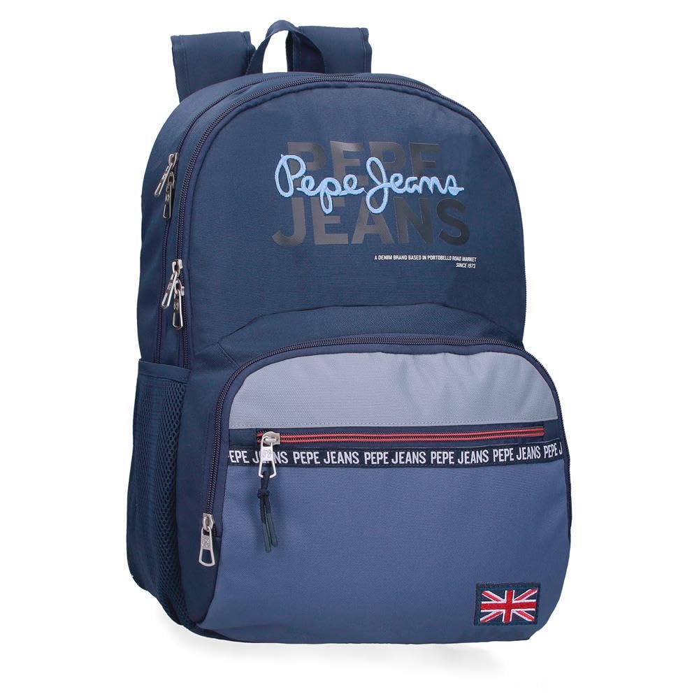 Pepe Jeans Seldon Mochila Escolar Doble Compartimento Adaptable a Carro Portátil 15,6 pulgadas Negro 33x46x17 cms Poliéster by Joumma Bags