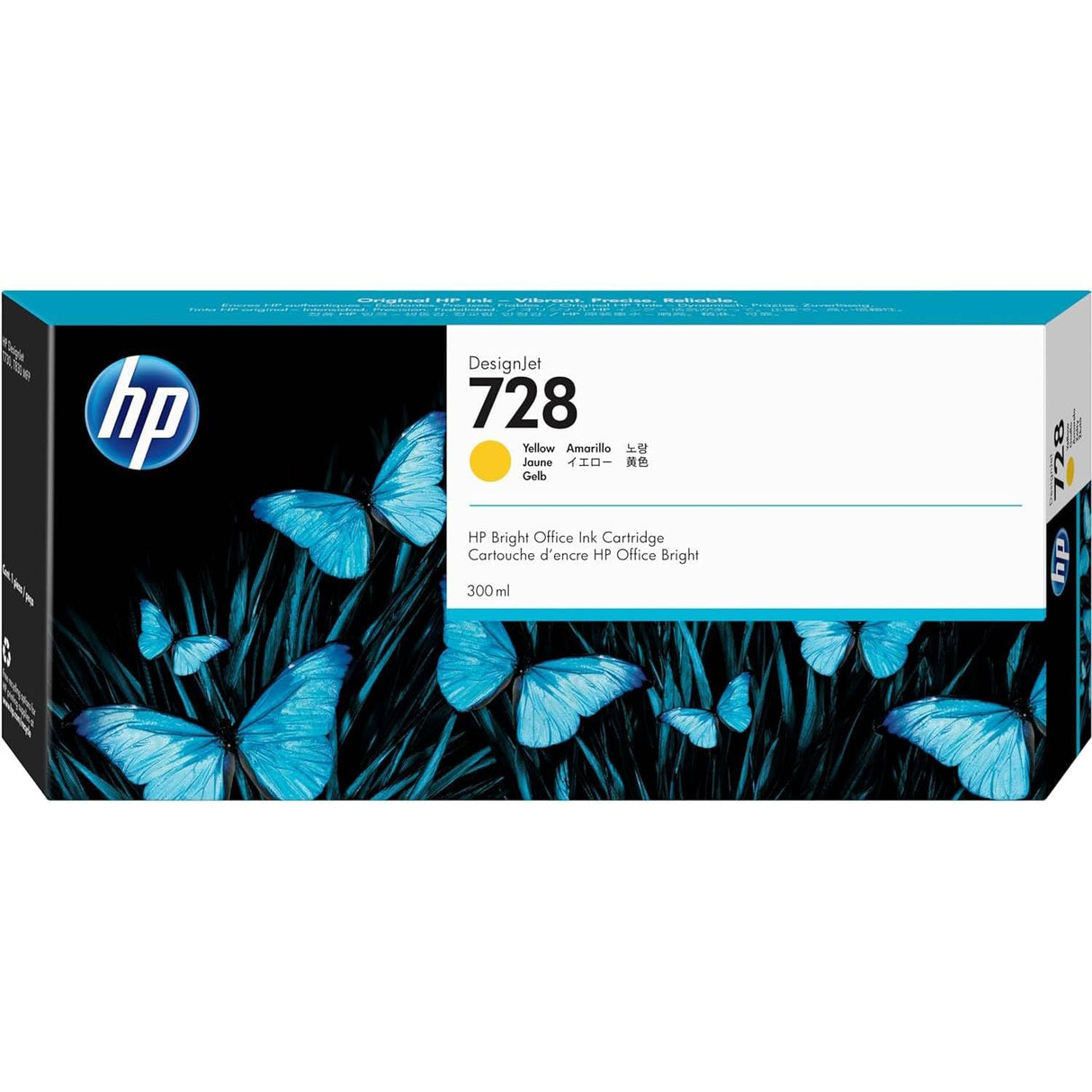 HP 728 F9K15A Amarillo, Cartucho de Tinta Original HP, de 300 ml, de alta capacidad, para Impresoras Plotter de Gran Formato HP DesignJet T730 y T830 y Cabezal de Impresión HP 729