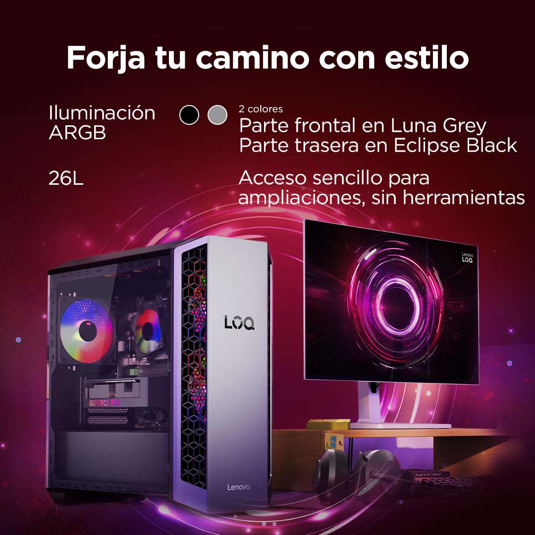 Lenovo LOQ Tower Gaming (AMD Ryzen 7 8745HX, NVIDIA GeForce RTX 5060, 16 GB RAM, 1 TB SSD, 26L, Wi-Fi 7, Sin Sistema Operativo) - Color Gris