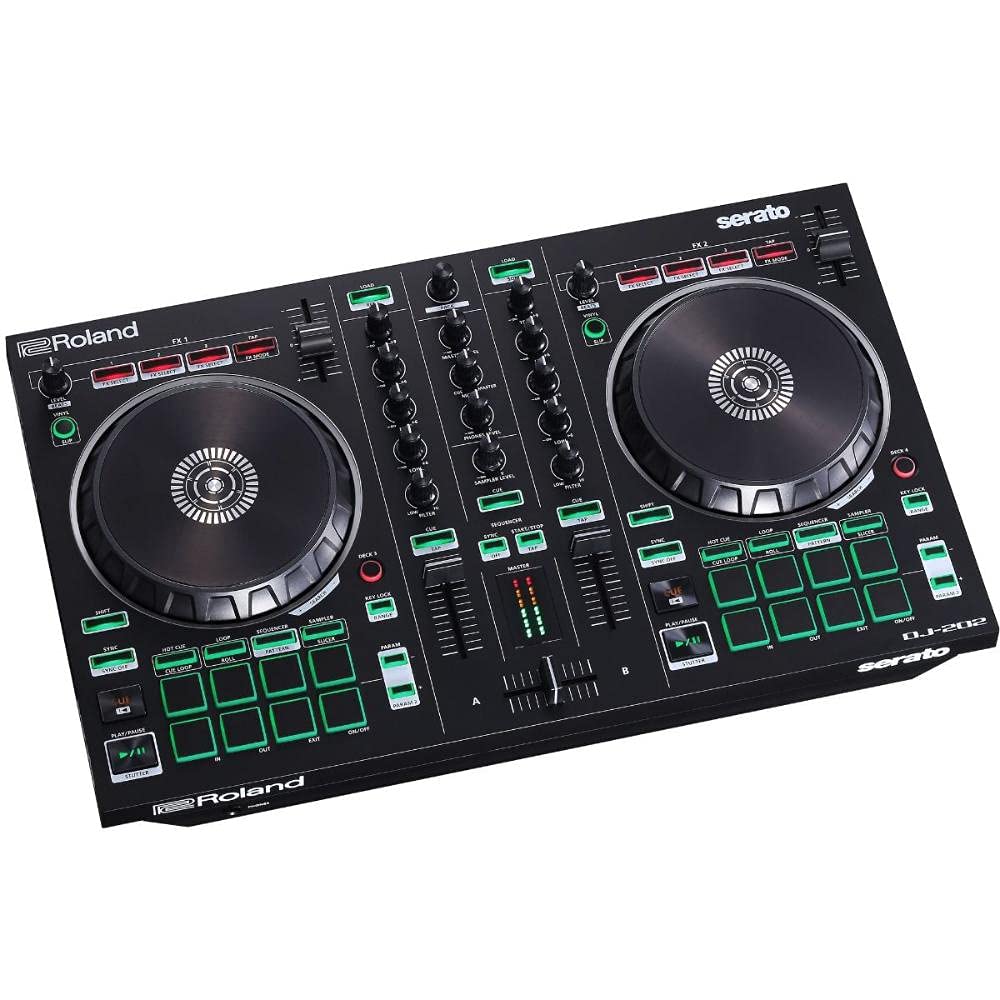 Controlador de DJ Roland DJ-202 — Controlador de cuatro decks y dos canales para Serato DJ Lite, el legado de las cajas de ritmos Roland en un controlador de DJ