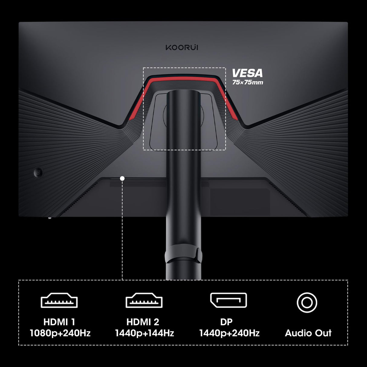 KOORUI Gaming Monitor 27 Pulgadas - Pantalla WQHD PC, 240Hz, 1ms, Adaptive Sync, Compatibilidad Gsync, (2560x1440, HDMI, DisplayPort, HDR 400) Negro/Rojo
