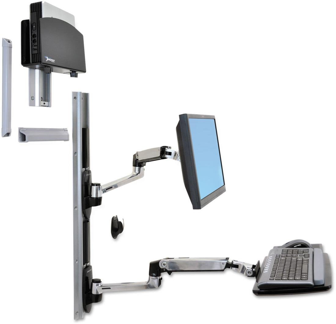 Ergotron LX Wall Mount System - Soporte para pantalla LCD, teclado, CPU, estructura resistente en aluminio pulido