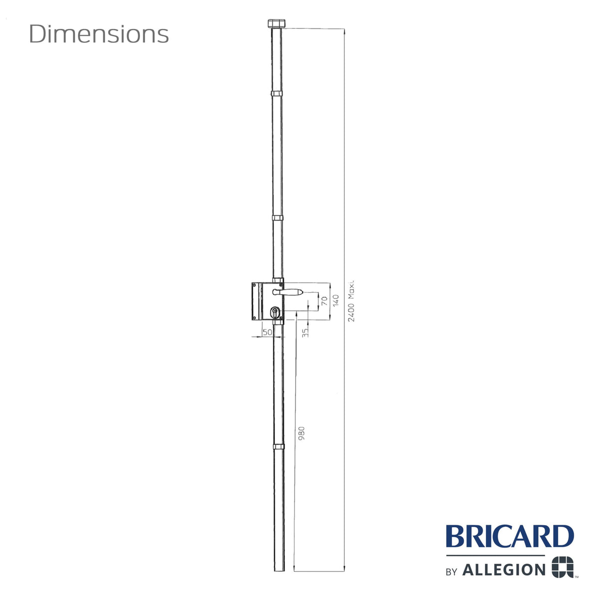 BRICARD Cerradura vertical multipunto de 3 puntos de la serie 74 74622, blanca (tirador izquierdo)