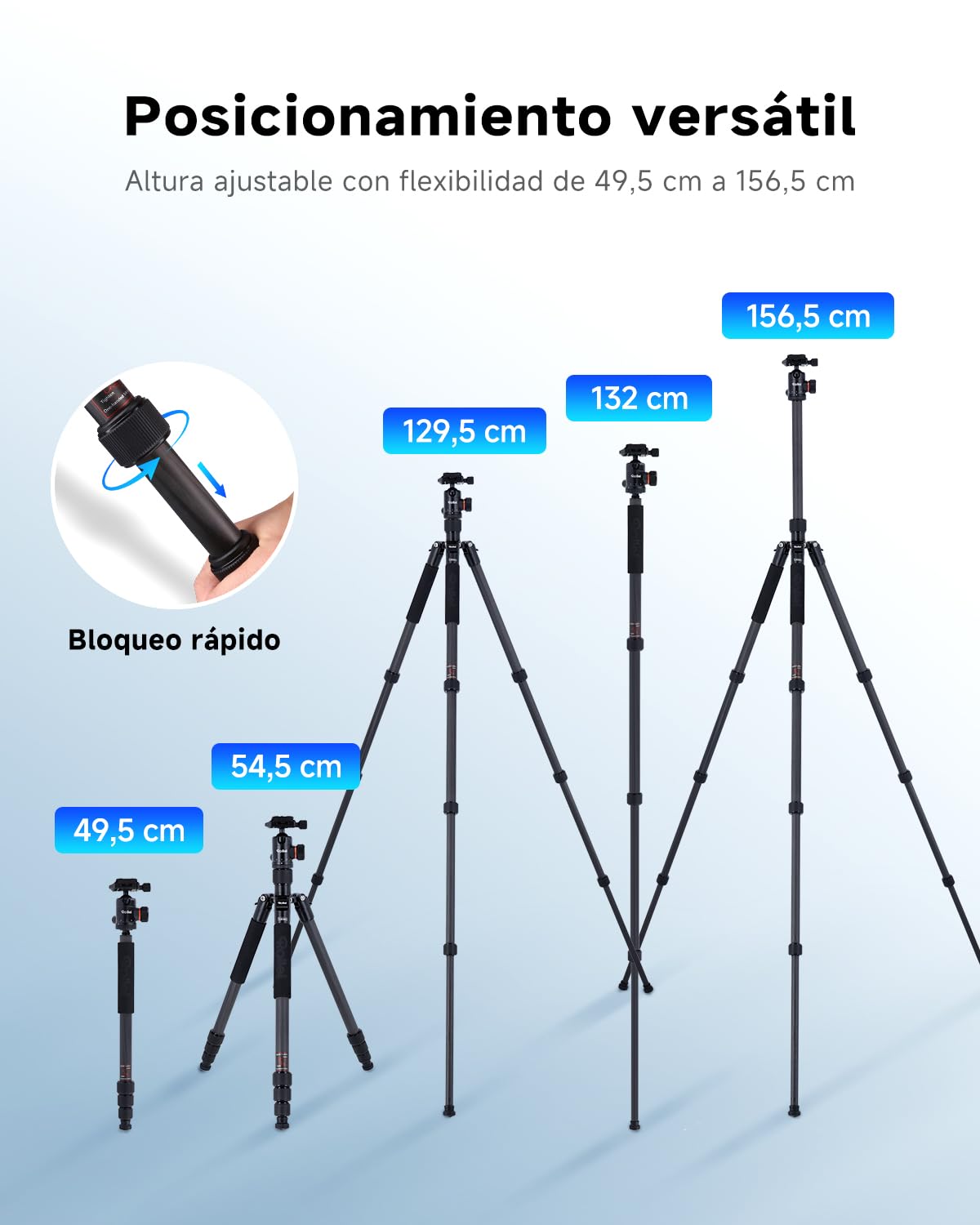 Tripode Camara Rollei C5i Negro, 156cm Tripode Carbono Fotografia de Viaje Portátil Camera Tripod Ligero con Cabezal Esférico de 360° Trípode y Monopie Compacto para Cámaras DSLR y Smartphone