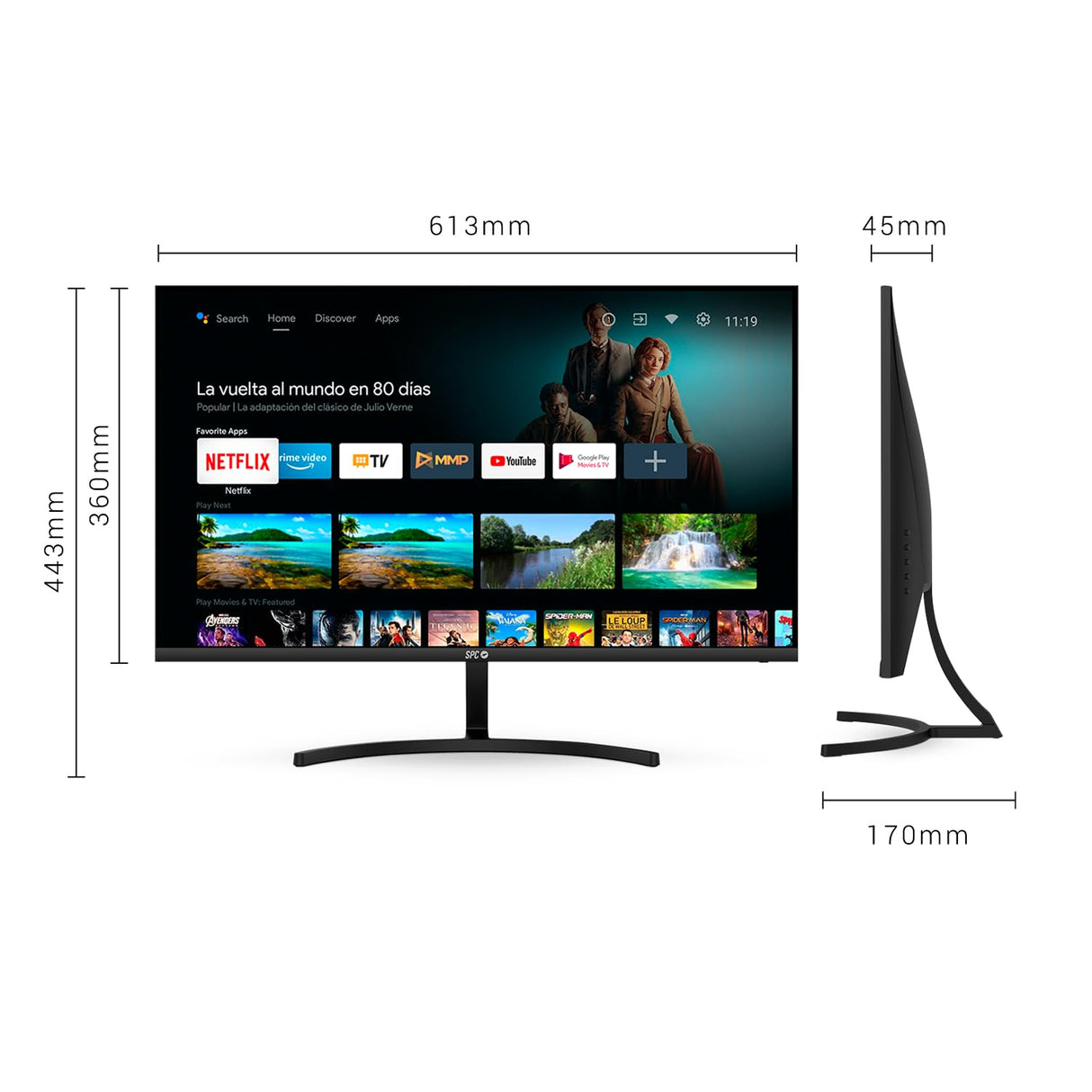 SPC Smart Monitor 27 - Monitor Android TV 27” Full HD, Altavoces Integrados, conectividad móvil, diseño Ultrafino, Mando a Distancia y Acceso a Contenido en Streaming (Netflix, Prime Video, Youtube)