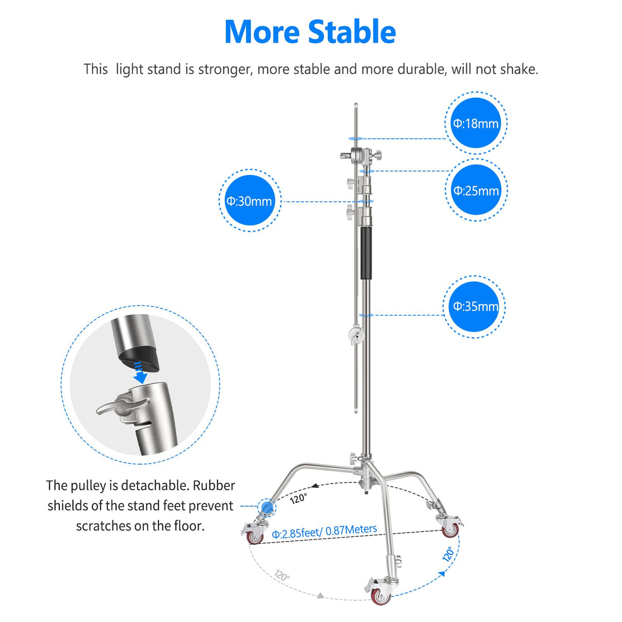 Neewer Pro 100% Metal C Soporte Luz Soporte con Ruedas Máx. Soporte Reflector Ajustable de 330CM de Altura con Brazo Articulado de 120cm y 3 Poleas
