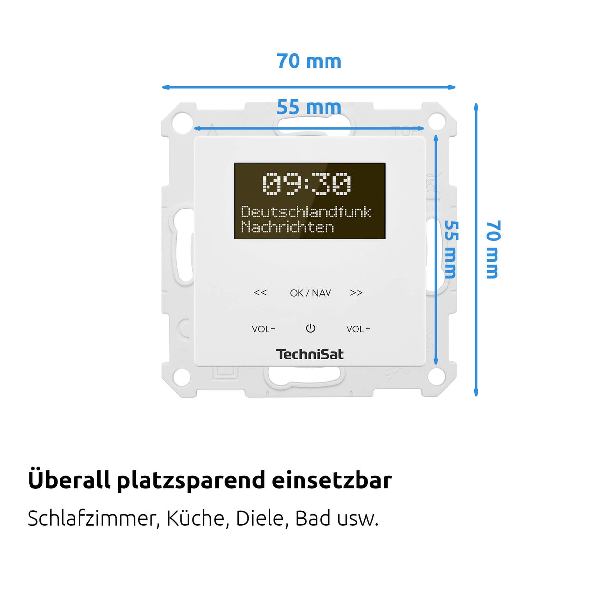 TechniSat DIGITRADIO UP 55 – Radio Dab+ empotrable (Dab, FM, Bluetooth, Pantalla OLED Regulable, Alarma, Temporizador, 2W, Made in Germany) Cubierta Frontal RAL 9016, Blanco