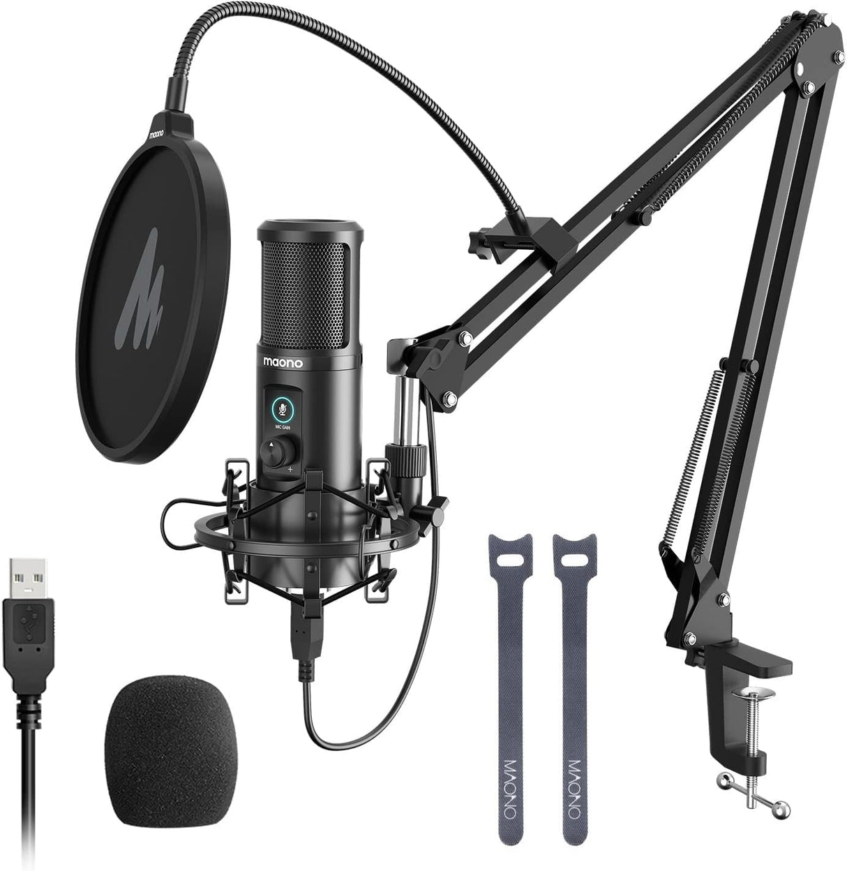 MAONO USB Micrófono de Condensador, Micro PC con un botón Mudo y Ganancia, micrófono cardioide Profesional, Adecuado para conferencias, Juegos, transmisión, Instrumentos Musicales, AU-PM421
