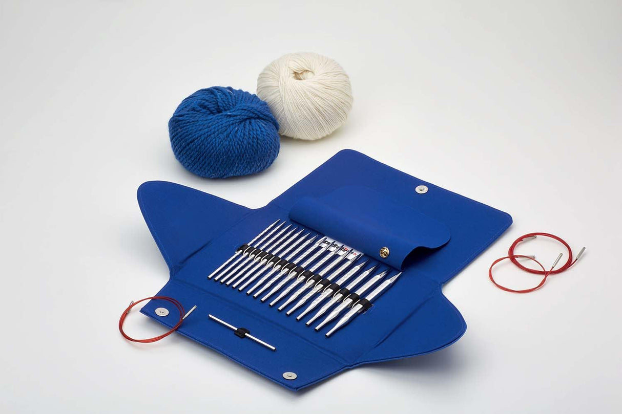 Addi Punta Larga de Encaje Click Novel Long Needle Case, Metal, Red/Blue/Silver, Talla única
