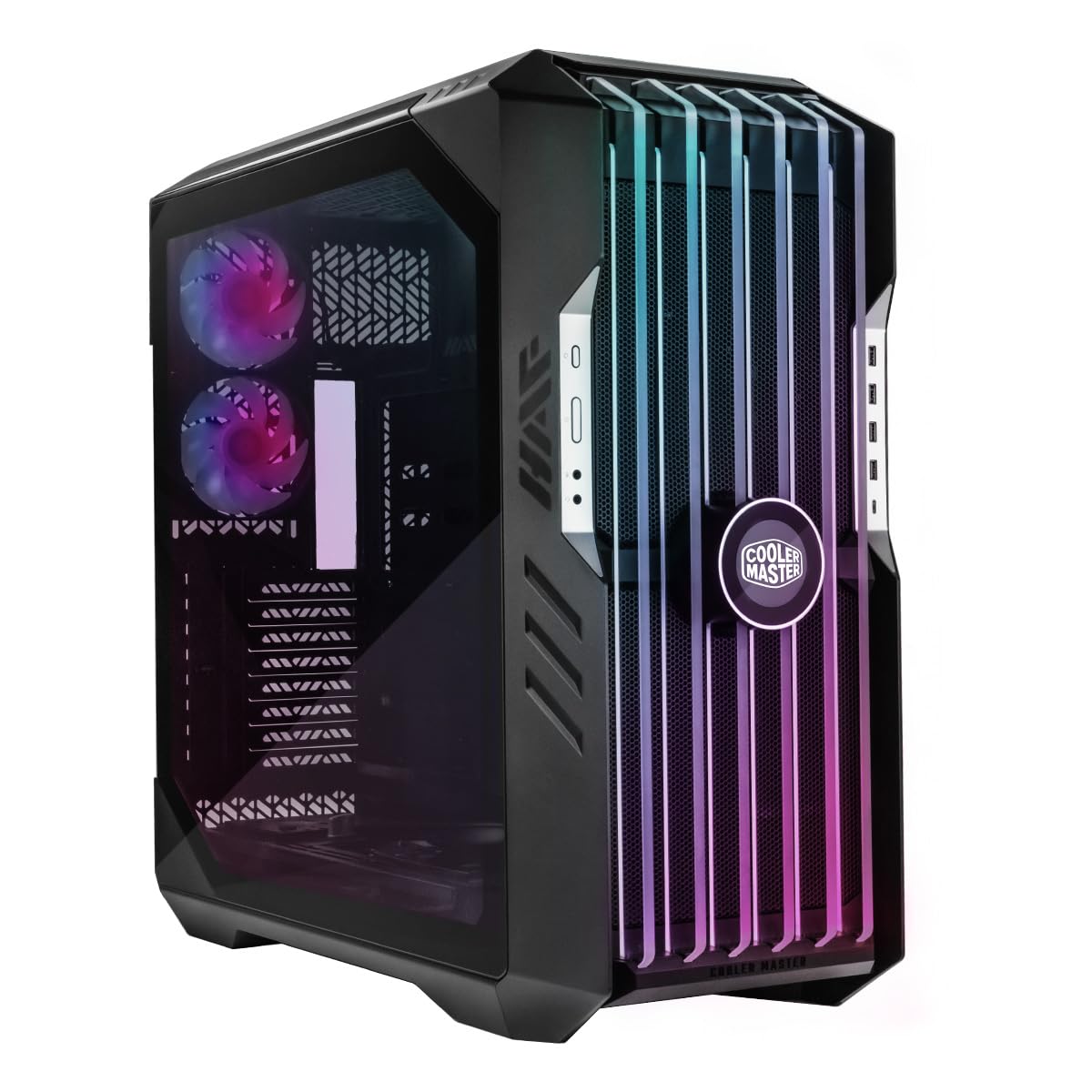 Cooler Master HAF 700 EVO Caja PC - Full Tower, Admite E-ATX, 5 Fans Preinstalados, Soportes de Radiador Giratorios, High-Airflow Cooling, Display LCD Real-Time, Aspas ARGB Edge-Lit