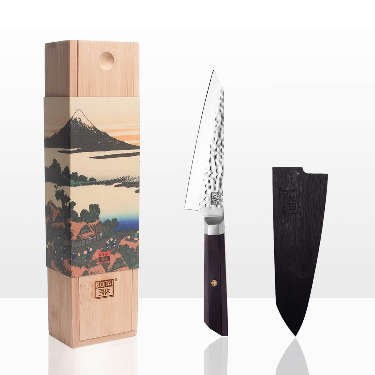 KOTAI | Cuchillo universal Bunka Petty | Hoja de 13,5 cm | Cuchillo universal | Afilado y forjado a mano | Acero inoxidable japonés ultra afilado 440C | Mango de madera de ébano | Tang oculto completo