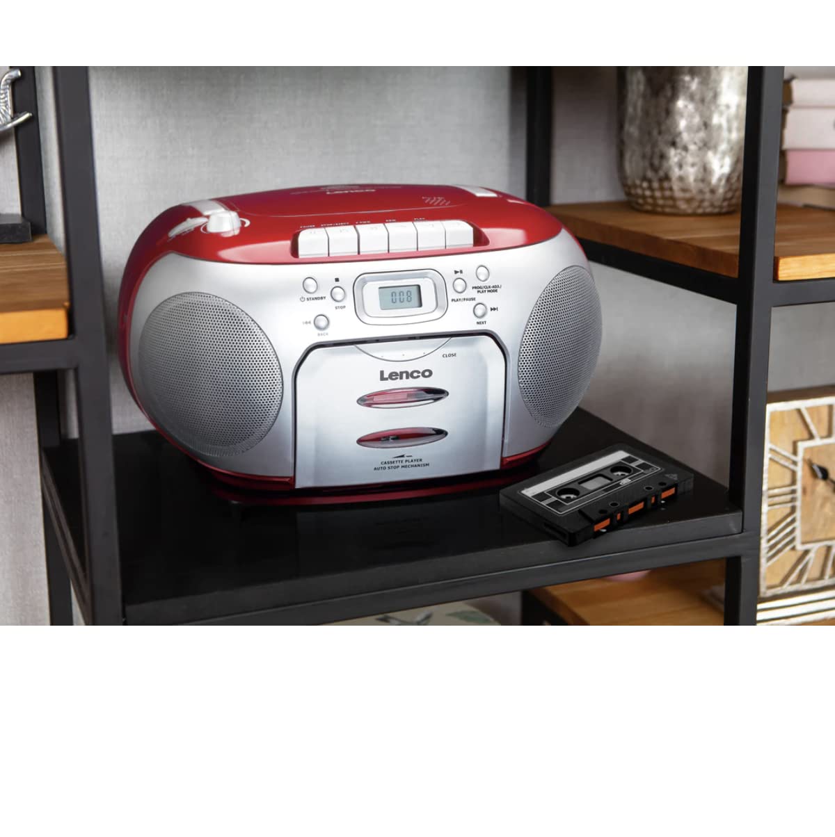 Lenco SCD-42 Rojo, Plata - Radio CD (FM, Jugador, CD,CD-R,CD-RW, Stop automático, Repetir, LCD, Rojo, Plata)