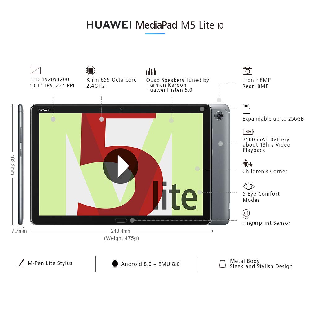 HUAWEI MediaPad M5 Lite 10" WiFi - Tablet 32GB, 3GB RAM, Space Gray