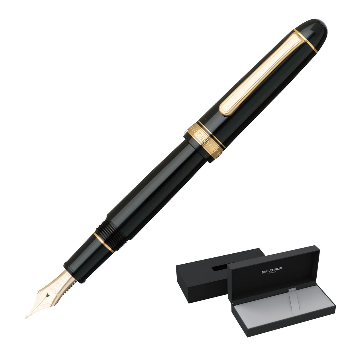 PLATINUM Pluma estilográfica japonesa # 3776 Century Gold Trim Black en negro SF/Negro/ 0,30-036 mm/Hecho a mano/Pluma de oro de 14 quilates/con caja de regalo/pluma estilográfica