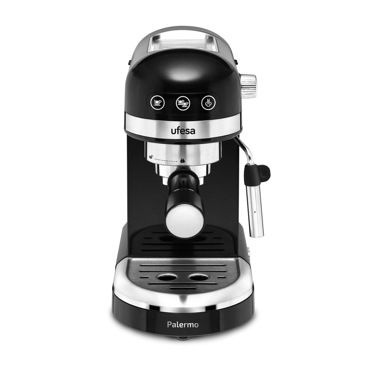 Ufesa Palermo Cafetera Espresso y Capuccino, 20 Bares, 1350W, Panel Táctil, Vaporizador Orientable, Sistema Thermoblack, Depósito 1.4 l, Apagado automático