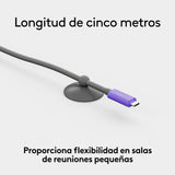 Logitech cable USB activo | Conexión BYOD con un solo cable a MeetUp 2 | Accesorio de videoconferencia para salas pequeñas - Grafito