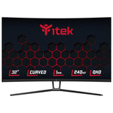 Itek Monitor GGC - 32" Pantalla Curva R1500, Panel VA 16:9, resolución QHD 2560x1440, VA, 240Hz, 1ms, Conexiones 2xHDMI y 2xDP, HDR 400, sincronización adaptativa