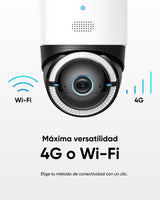 eufy Security Camara vigilancia WiFi Exterior 4G LTE CAM S330, 4K UHD con Movimiento Horizontal y Vertical, con Panel Solar, Seguimiento IA de Personas/vehículos, con Sim Card