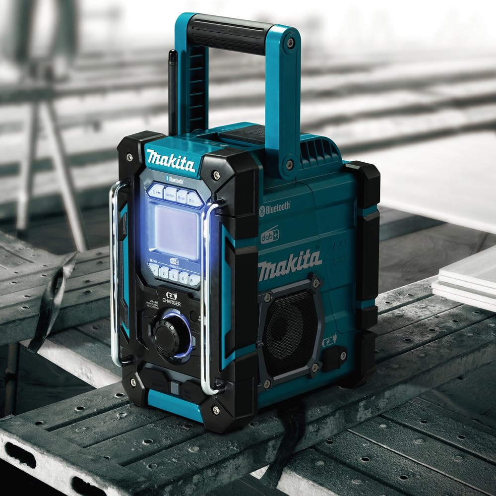 Makita DMR112 Battery Operated Construction Site Radio 7.2 V - 18 V with Dab+ and Bluetooth (Without Battery, Without Charger), Turquoise