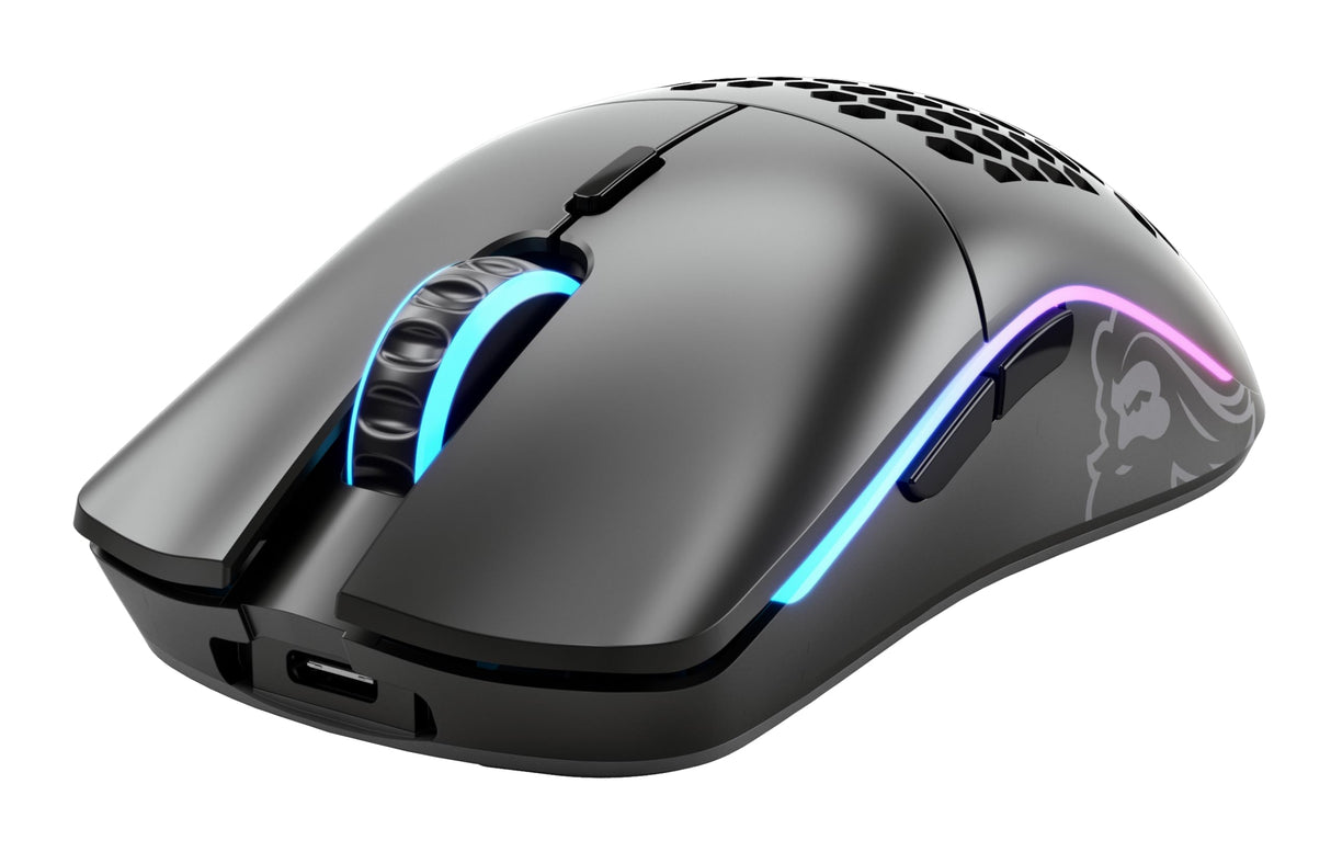 Glorious Gaming Model O- (Pequeño) Wireless Ratón gaming inalámbrico - 65 g superligero, diseño colmena, RGB, ambidiestro, sin lag 2,4 GHz inalámbrico, hasta 71 horas de batería - Negro mate
