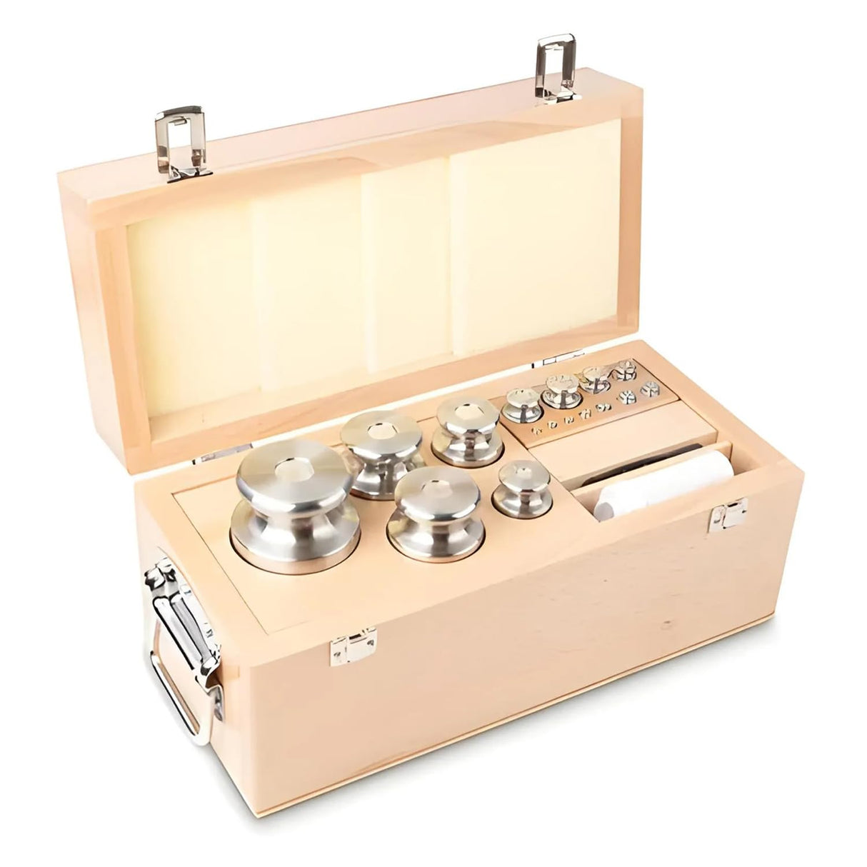 Núcleo - 1G - 5kg Acero Inoxidable Feingedreht 334-F2 Peso Set en Caja de Madera - 334-2008