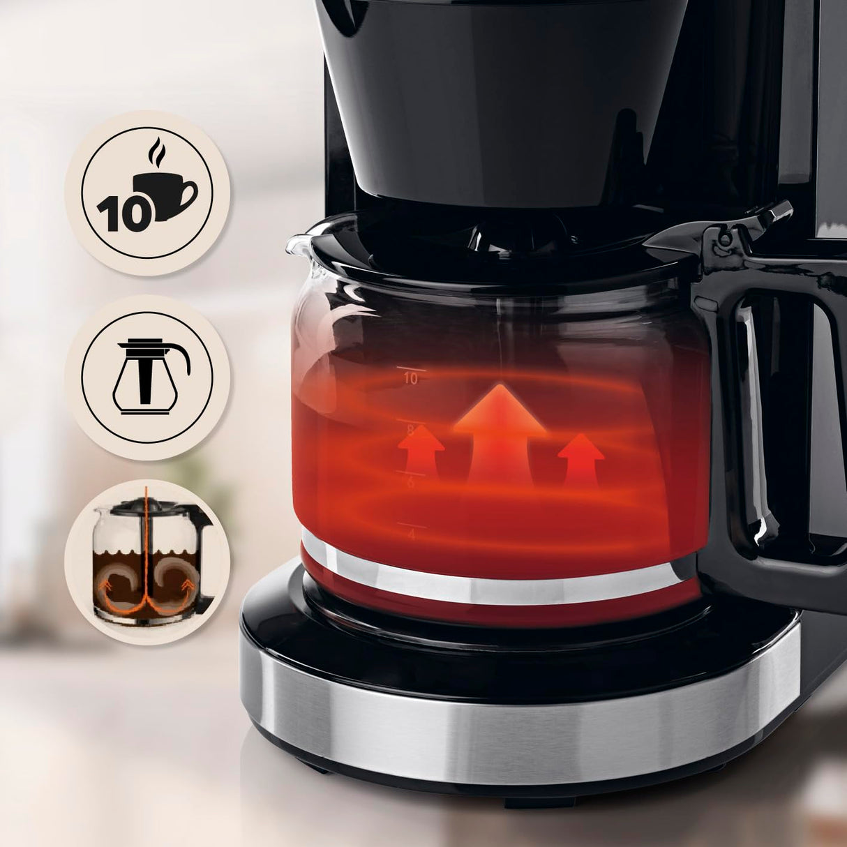 Barista Cafetera con molinillo | Cafetera de filtro con jarra de cristal | Máquina de filtro de 900 W con pantalla táctil y función de temporizador para hasta 10 tazas | Cafetera de 1,25 litros | Para