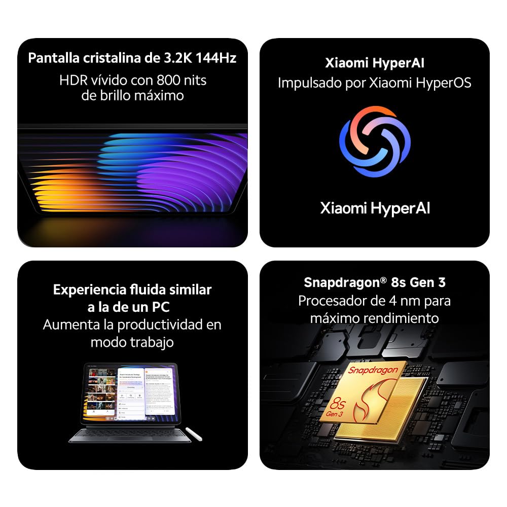 Xiaomi Pad 7 Pro Matte Glass Version - Tablet de 11,2" 3,2K (Snapdragon 8s Gen 3, 12GB RAM, 512GB ROM, 4 Altavoces, WiFi 7, batería de 8850 mAh, Cargador no Incluido), Gris (Versión ES)