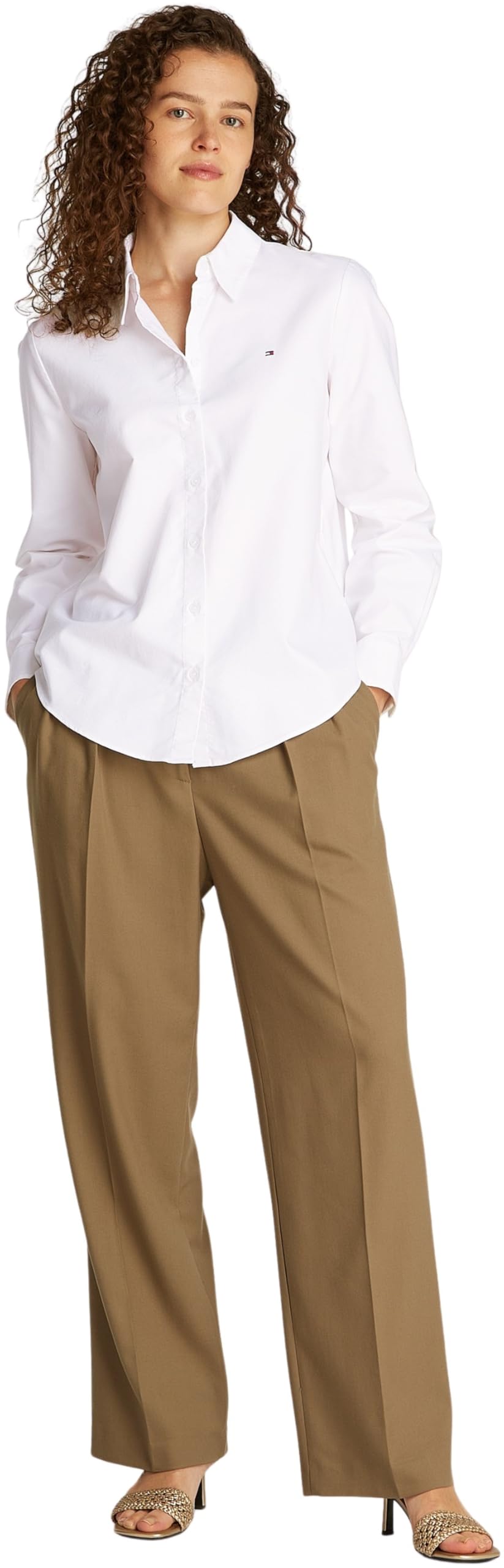 Tommy Hilfiger Camisa Mujer Oxford Relaxed Fit, Blanco (TH Optic White), 42