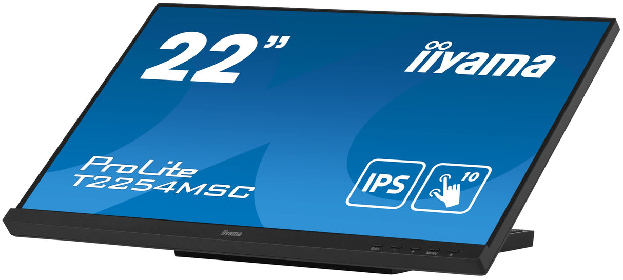 iiyama T2254MSC-B1AG 21,5" PCAP 10P Táctil, Anti Glare Coating, 1920x1080, Panel IPS, Slim Bezel, Altavoces, HDMI, DisplayPort, Double Hinge Stand, 250cd/m², USB HUB (2X 3.0), USB Táctil Interface