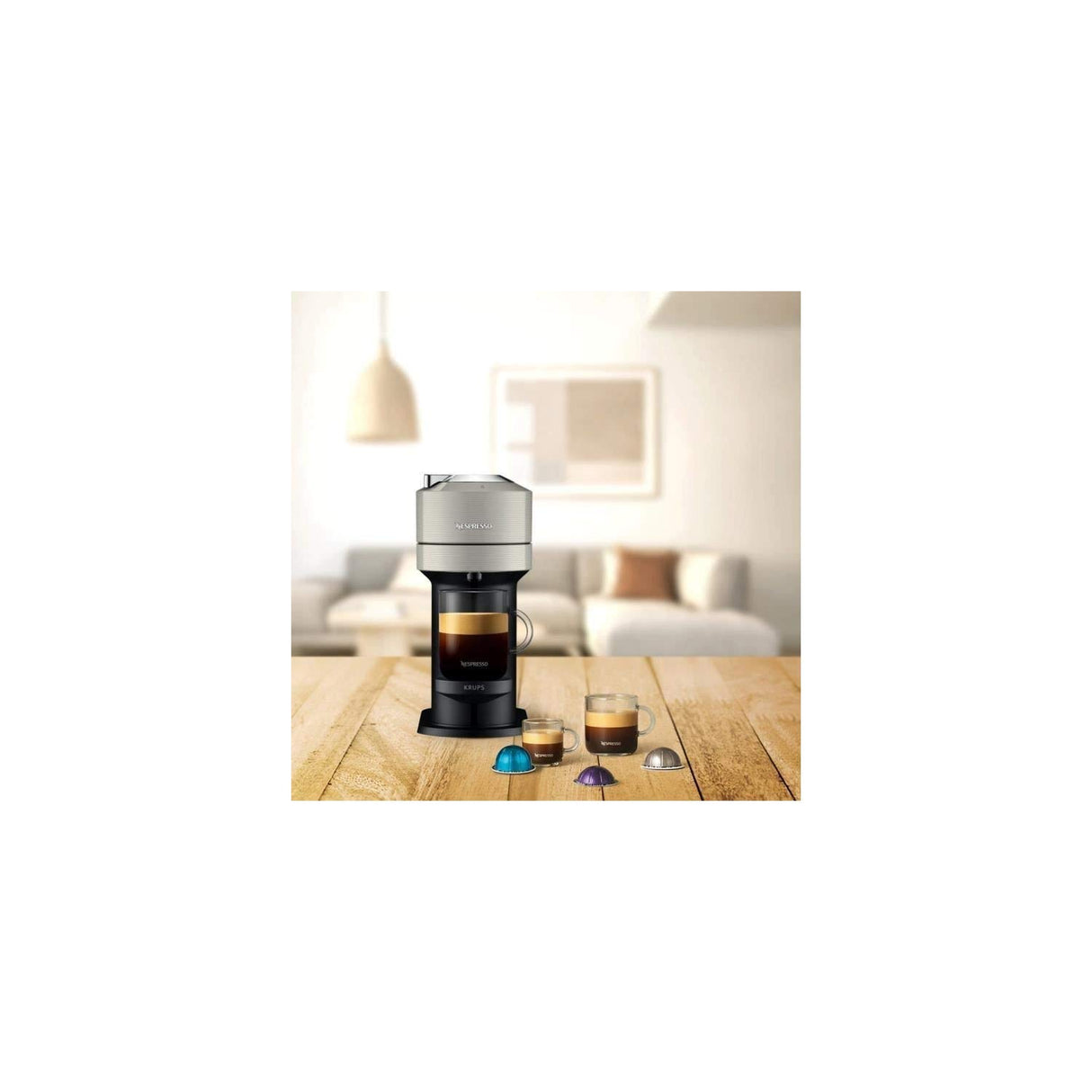 KRUPS Vertuo Next YY4298FD Cafetera exprés para cápsulas Nespresso, 5 tamaños de taza, 1,1 litros, color gris claro