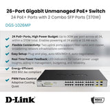 D-Link DGS-1026MP - Switch 24XGB PoE+ 2XSFP