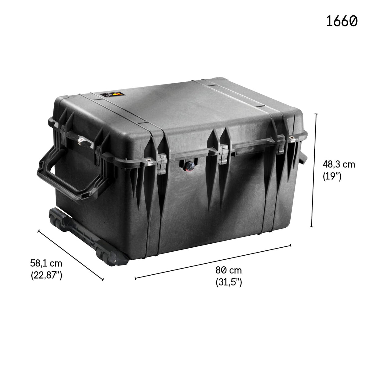 PELI 1660 Maleta estanca Grande con Ruedas para Transporte de Equipos electrónicos, ópticos y fotográficos, IP67 Resistente al Agua, 160L de Capacidad, Fabricada en Alemania, sin Espuma, Color Negro