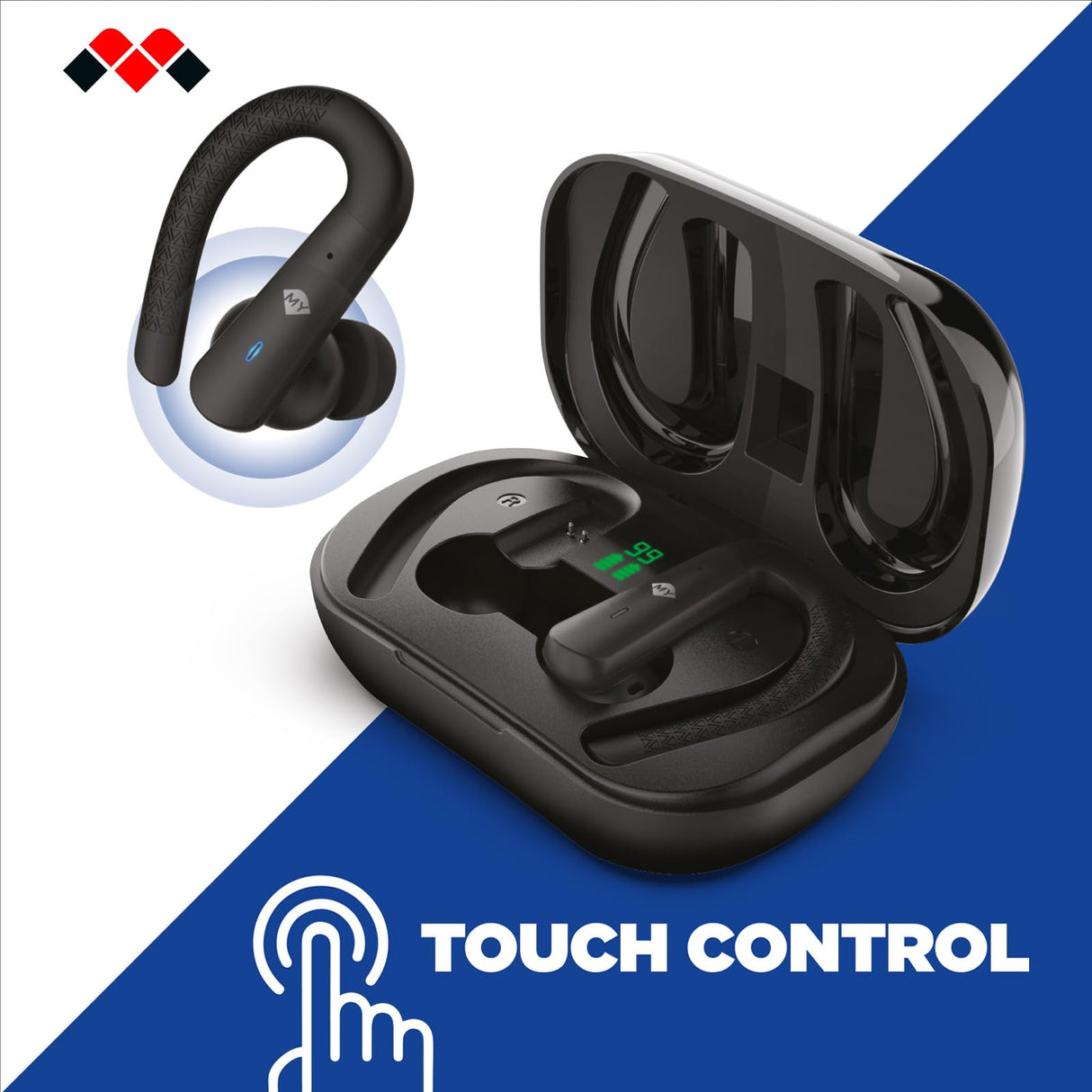 Meliconi MYSOUND True FIT Plus, Auriculares True Wireless Bluetooth 5.3 Negro, para Deportes, Control Táctil, Estuche de Carga con LED, Batería de 32 Horas