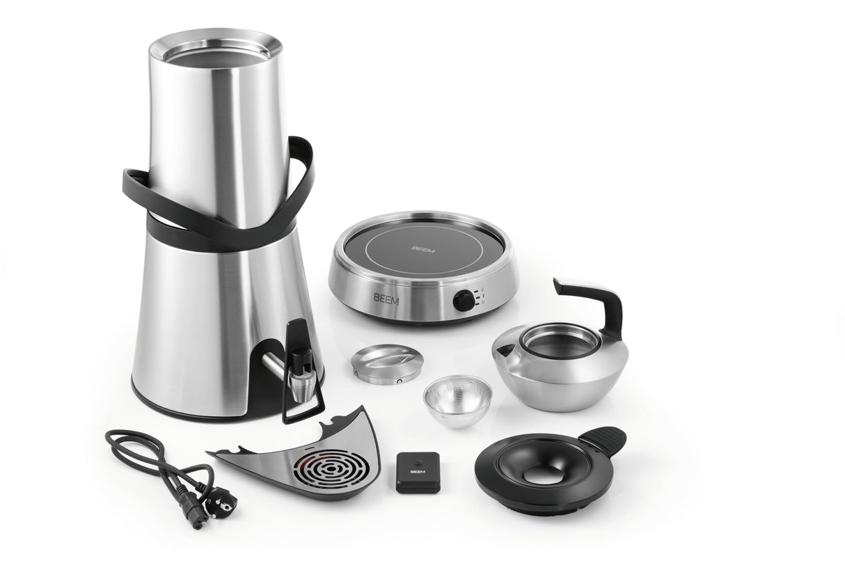 BEEM Amira Samovar - Depósito de agua de 10 l, tecnología de inducción, protección automática al ralentí y diseño elegante con dispensador de acero inoxidable, ideal para hoteles y gastronomía