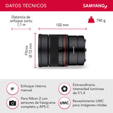 Samyang SA3702 - Objetivo MF para cámara Nikon Z (85 mm, F1.4) negro