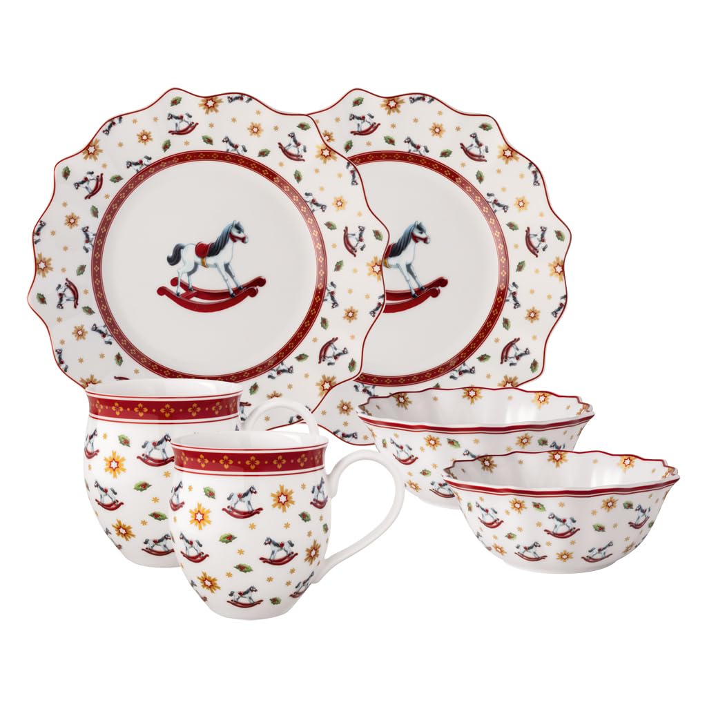 Villeroy & Boch - Toy's Delight set de desayuno para 2 personas caballito balancín 6 piezas colorido, vajilla de Navidad, Vajilla con platos, tazas y cuencos de desayuno, porcelana premium