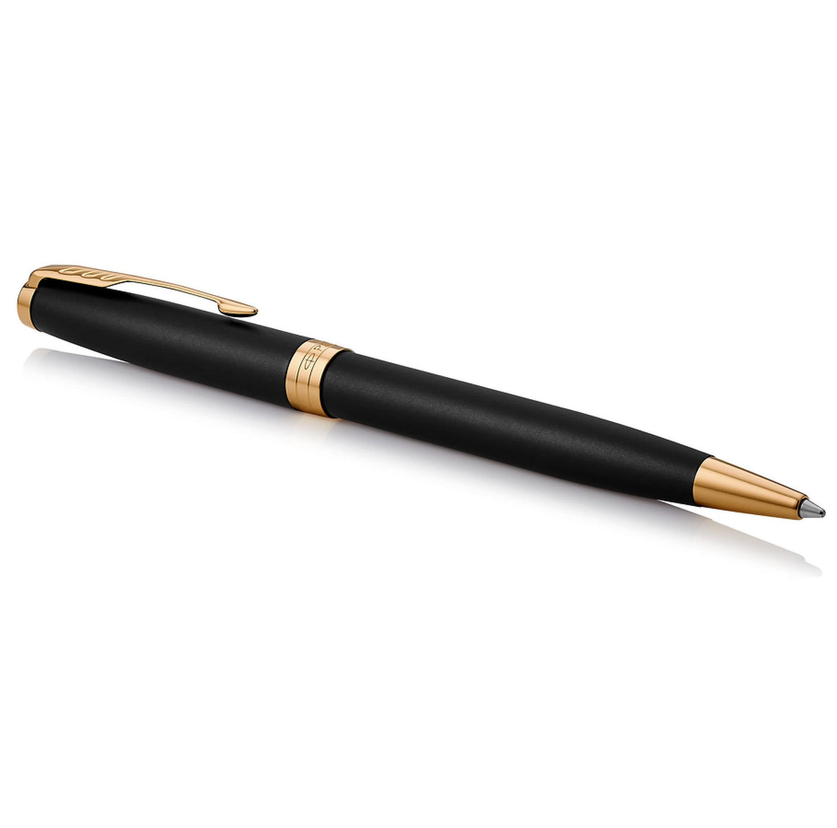 Parker Sonnet bolígrafo | lacado en negro mate con adorno dorado | punta media | en estuche de regalo